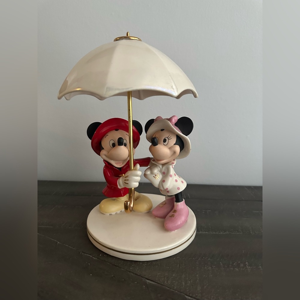 Lenox Mickey and Minnie Mouse Figurine with Umbrella Singing in the Rain